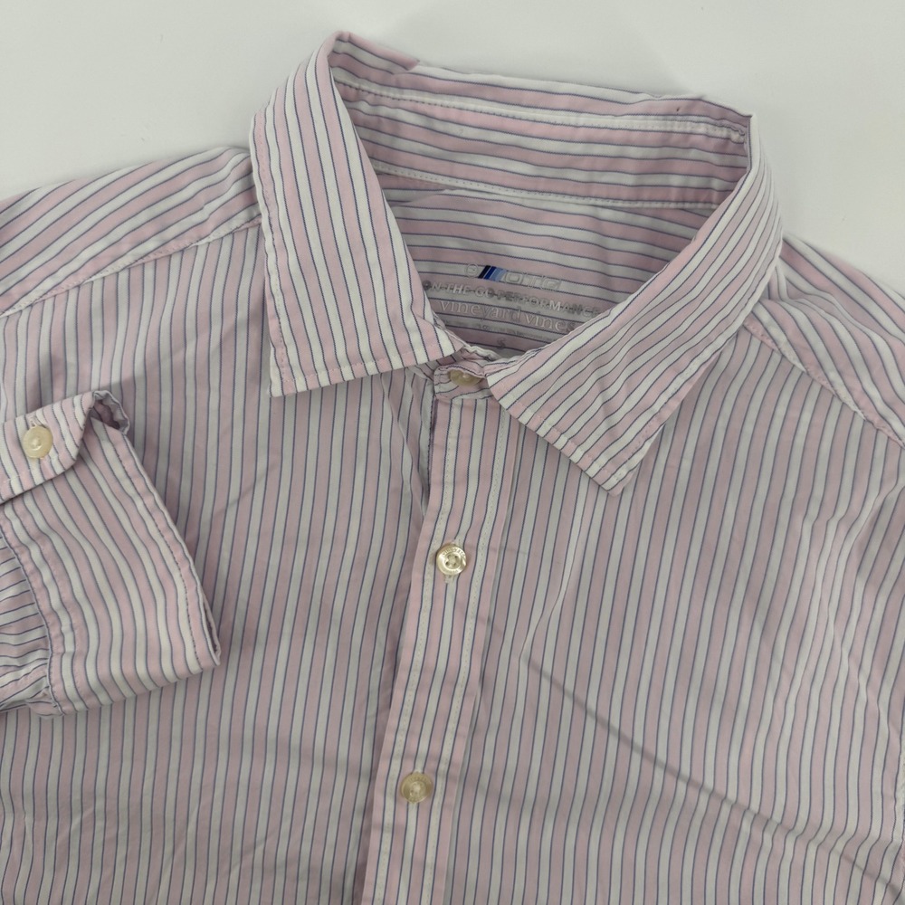 Vineyard Vines Button Down Mens Small Pink Striped On-The-Go Performance Shirt